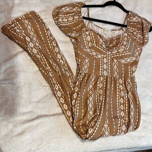 Brown and White Patterned Jumpsuit